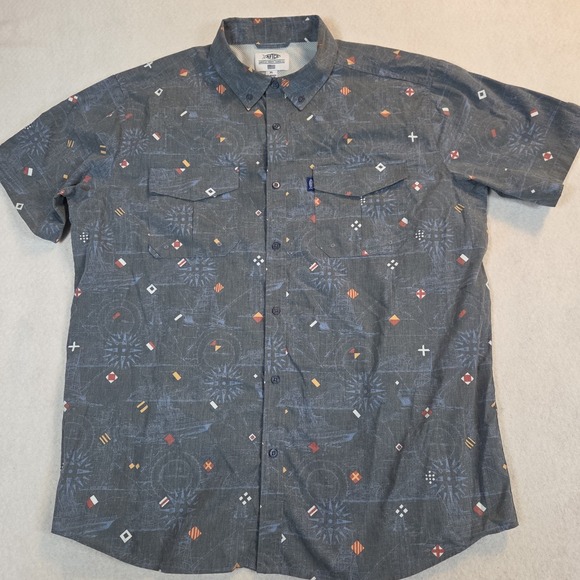 AFTCO Other - Aftco Shirt Mens XL Short Sleeve Vented Gray Nautical Print Flap Pocket Camp